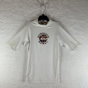 Quiksilver Hawaii Rash Guard Boys 14 White High Neck Short‎ Sleeve Surf Tee 6513